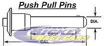 Push Pull Pins Detent 3/16" Diameter, 0.500 Grip, Overall Length 0.900"